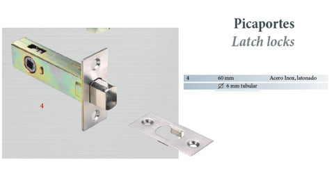 PICAPORTE TUBULAR-60MM CANTO CUADRADO ACERO INOX.