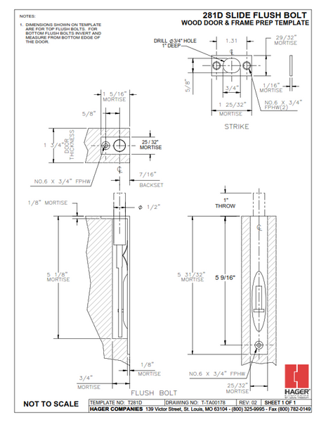 3/4" x 6" PICAPORTE EMBUTIR PUERTA MADERA