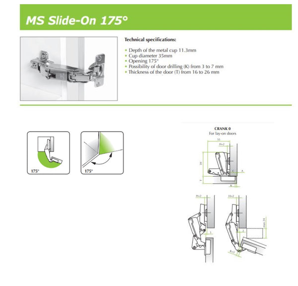 KIT DE 2 BISAGRA SLIDE ON 175º - 48MM