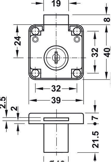 CERRADURA PARA MUEBLE 19MM ACABADO NIQUELADO