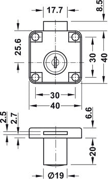 CERRADURA PARA MUEBLES 19MM ACABADO NIQUELADO