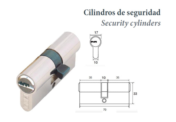 CILINDRO LLAVE/LLAVE DE SEG, #30 DE 70 MM, LATON NIQUEL MATE