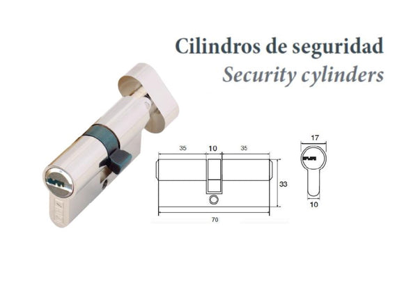 CILINDRO LLAVE/POMO DE SEG, #31 DE 70 MM, LATON SATINADO