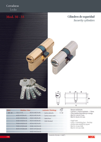 CILINDRO LLAVE/LLAVE DE SEG, #30 DE 90 MM (35-10-45) NEGRO MATE