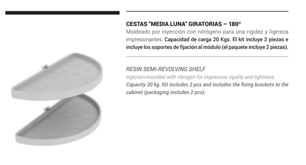 BANDEJA GIRATORIA PVC GRIS "MEDIA LUNA" 1/2 DIAM. 180 GRADOS  750MM