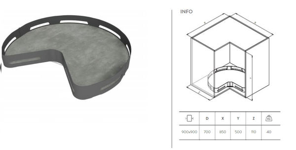 BANDEJA GIRATORIA 363M 900MM ORION/CONCRETE GREY