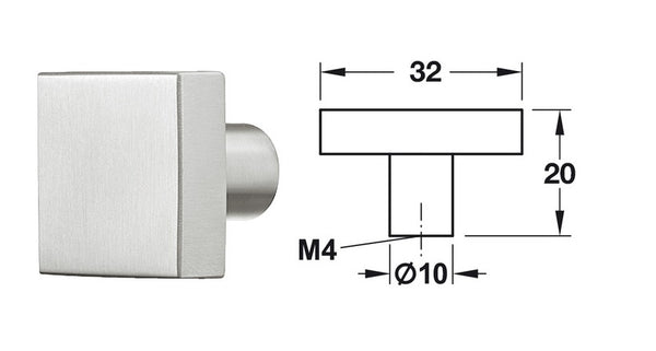 TIRADOR POMO CUADRADO INOX MATE