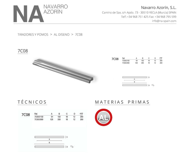 TIRADOR LINEAL ANODIZADO MATE 150MM