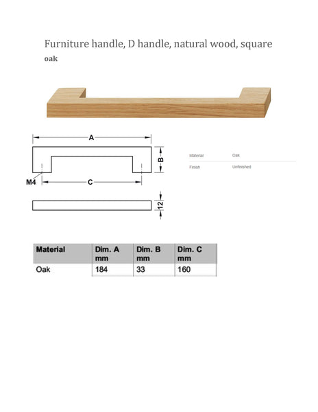 TIRADOR NATURE DE ROBLE NATURAL 184x33mm