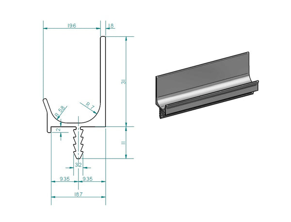 PERFIL ANODIZADO MATE 3000MM P/MELAMINE 18MM