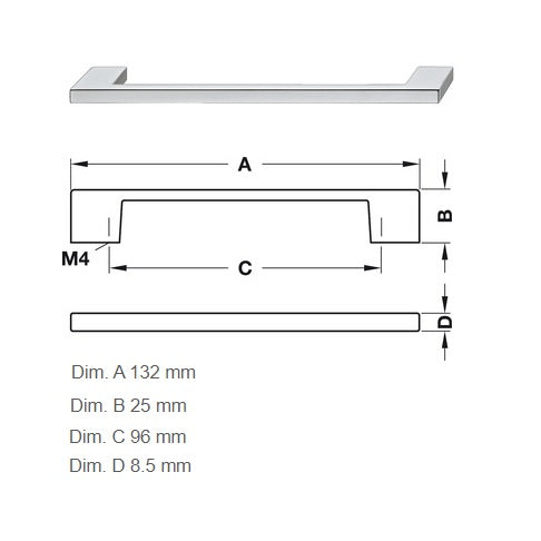 TIRADOR GRIFF CROMADO PULIDO 132X25mm