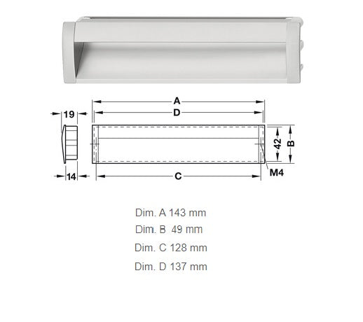 TIRADOR DE EMBUTIR MIDAS 143x49mm