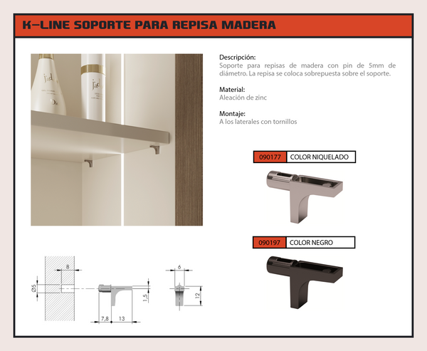 K-LINE SOPORTE PARA REPISA MADERA - NEGRO