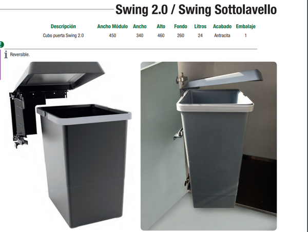 CUBO PUERTA SWING 2.0 / CUBO P/BASURA 24 LITROS