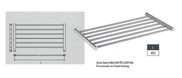 ESTANTE TOALLERO MOD.928-450MM INOXIDABLE PULIDO