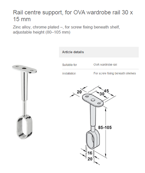 SOPORTE TUBO CLOSET CENTRAL 85X105MM