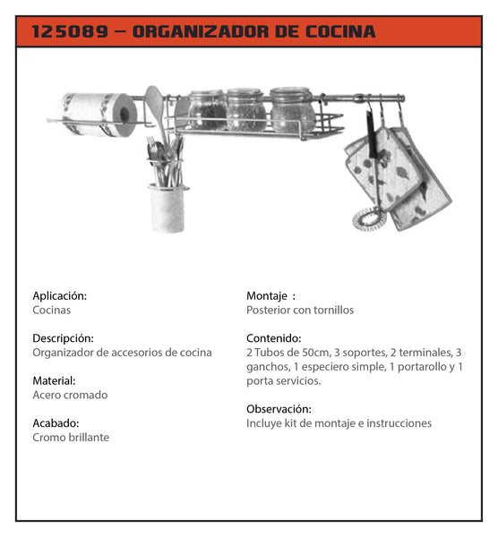 ORGANIZADOR COCINA GIOVANE CROMO BARRA 1000MM