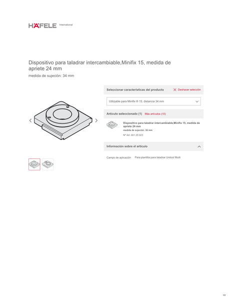 PLANTILLA TALADROMINIFIX 15 T= 34MM