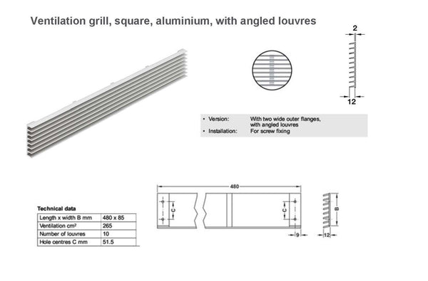 REJILLA DE VENTILACION ALUMINIO 480X85MM