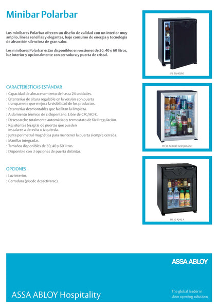 MINIBAR PB-40 LTS PUERTA ESTANDAR CON LLAVE,LUZ,TIPO B