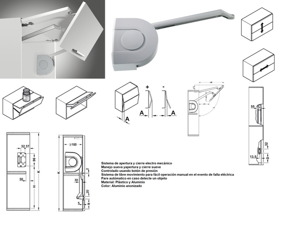 ELEVADOR E-SENSO PARA PUERTAS ALT 780MM 7-14KG