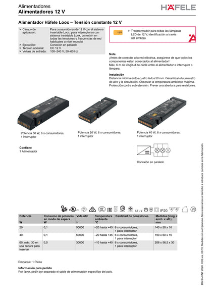 FUENTE DE PODER 12V/60W PARA LED CON CABLE US PLUG