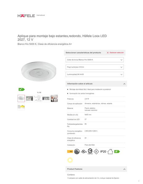 LAMPARA LED PARA MUEBLE 2027 12V LUZ BLANCA 2.6 W