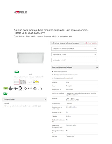 LAMPARA LED DE SOBREPONER CALIDA CUADRADA 3025 24V SYSTEM