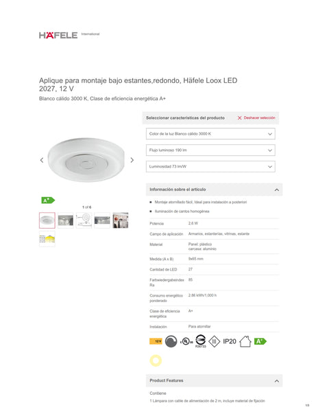 LAMPARA LED PARA MUEBLE 2027 12V LUZ CALIDA 2.6 W