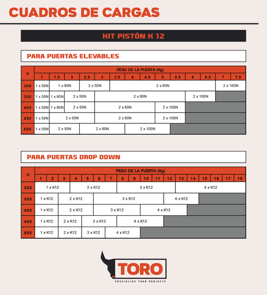 KIT K12 SYSTEM PISTON 244MM 50N - LIFT UP ALTURA  H=301-500