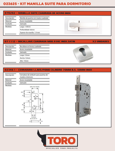 KIT MANILLA PARA DORMITORIO SUITE CUADRADA INOX. SATINADO