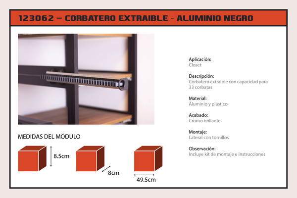 CORBATERO EXTRAIBLE - ALUMINIO NEGRO