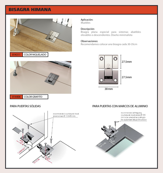 BISAGRA KIMANA DE 3 CUERPOS - GRAFITO - INCLUYE TORNILLO